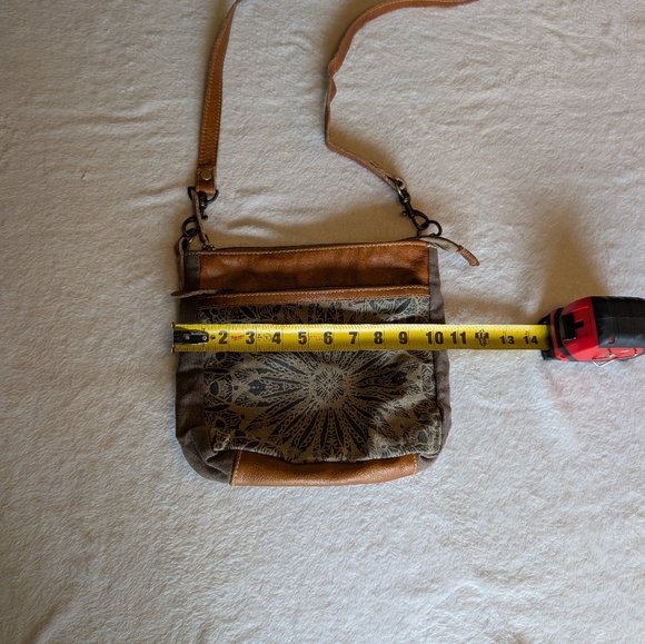 Myra Bag Upcycled Canvas & Leather Flower Crossbody Bag – Boho - Picture 3 of 7